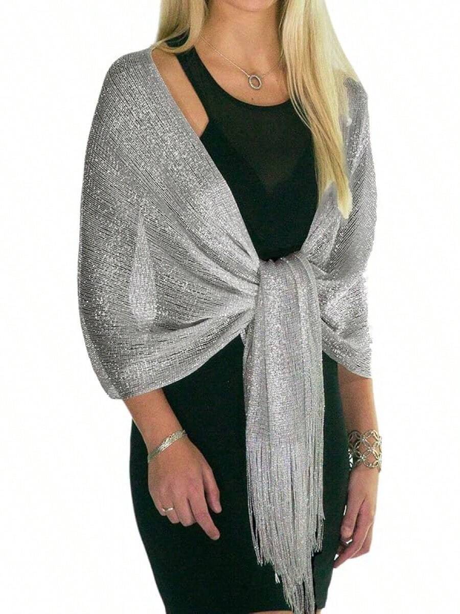 Metallic Glitter Shawl Wrap For Evening Dresses And Weddings - Silver - View 1