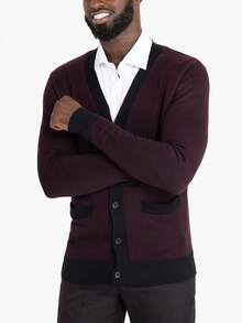 Men's Herringbone Cardigan Sweater - Oxblood/Black - View 5