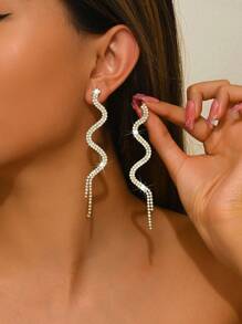 1 对时尚金属蛇形长水晶流苏耳坠耳环，适合女士佩戴，甜美酷炫风格，适合派对佩戴