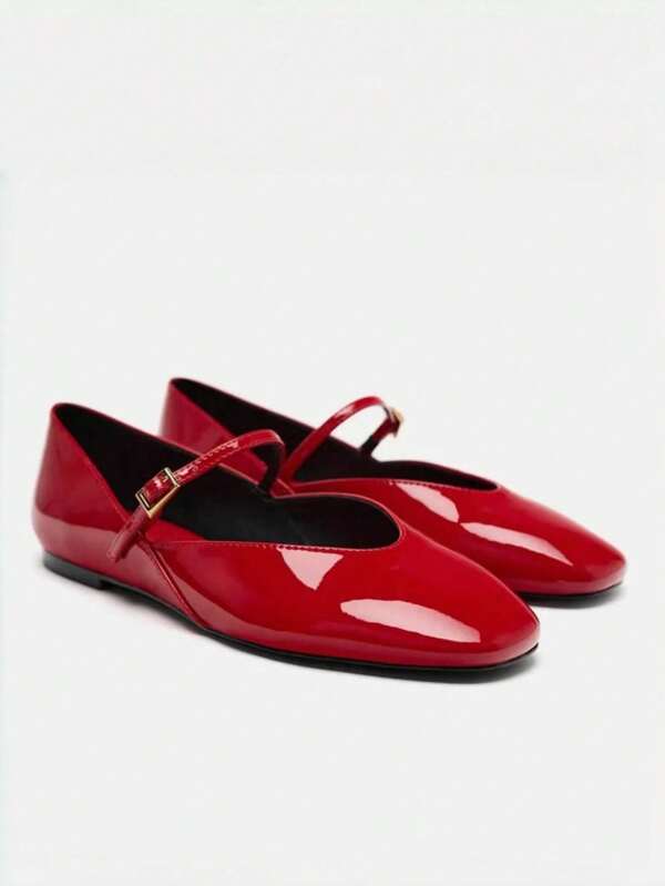 qishangda 1 Pair Mary Jane Flat Shoes, Ballet Style Flat Shoes, Fashion Versatile Slip-On Loafers. Color: Red
