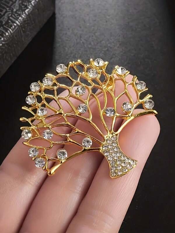 1 Stück elegante Lebensbaum Brosche aus Legierung mit Strass, Modeaccessoire für Frauen für formelle Kleidung, geeignet für Hochzeit, Party, Abschlussfeier, kreatives Geschenk