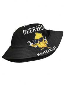 1 Stück "Bierzeit, König, Geburtstag" Krone Cartoon Muster Schwarz Beidseitig Outdoor Party Reise Strand Fischerhut, UV-Schutz - H25069 - Übersicht 9