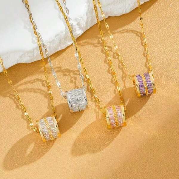 Zirconia Inlaid Waist Necklace, Lightweight & Luxurious, Versatile & Minimalistic Titanium Steel Women Necklace