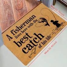 1pc Fishing Themed Doormat, 1000gsm 100% Polyester Material, Machine Washable, Durable, Stain Resistant & Quick Drying, Suitable For Indoor/Outdoor, Home Decor, Bedroom/Kitchen Rugs, Photo Props, Outdoor Decorations, Holiday Gifts, All Season Universal