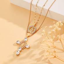 1 Set Elegant Christian Cross & Virgin Mary Icon Pendant Necklace, Fashion Jewelry Accessory Suitable For Daily, Holiday Wearing, Memorial Gift