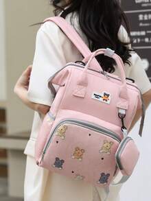 1 pièce Sac à langer sac à dos imprimé ours en peluche, sac à couches maternel de grande capacité, à la mode et portable, convient pour la poussette de bébé - Rose bonbon - Voir 10