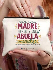 1pc Best Grandmother In The World Printed Makeup Bag Travel Neceser Toiletry Storage Bag Female Cosmetic Bags Gift For Abuelatravel Essentials Vacation Summer Holiday Back To School School Stuff Bag For School Travel Bag For Women Makeup Bag For Travel Make Up Bag - Beige - View 3