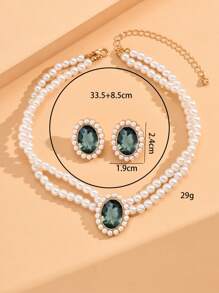 3 Peças/Conjunto Corrente para a Clavícula com Aspecto Luxuoso, Pulseira Curta de Pérola Falsa e Strass Acrílico, Brincos