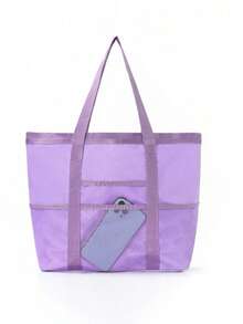 网状沙滩包大号沙滩手提包，带拉链封口的多用途整理袋，可折叠便携大号网状手提包，轻便，适合家庭沙滩包，可装玩具和度假必需品，书包，大容量，防水，轻便 - 彩色 - 查看 10