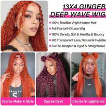 Ginger Orange Lace Front Wigs Human Hair Deep Wave 13x4 HD Transparent Lace Frontal Wig For Women 200% Density Curly Wet And Wavy Lace Front Wigs Human Hair 350# Colored Glueless Wig - S350 - Xem 5