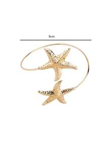 1 pulseira de metal com estrela do mar da moda para mulheres, pulseira ajustável para férias na praia