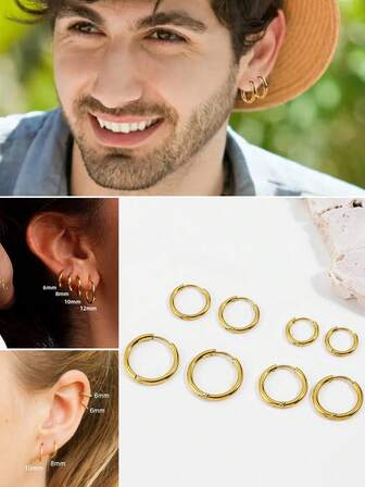 10 pezzi Orecchini a cerchio in acciaio inossidabile, orecchini da donna e da uomo, accessori di gioielleria alla moda, regalo punk hip-hop, piercing
