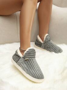 Autumn/Winter Couple's Enclosed Heel Slippers, Warm Home Use,Furry Shoes,Fluffy Slippers - Grey - View 3