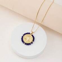 1pc Fashionable Retro Colorful Crystal Virgin Mary Pendant Necklace, Best Gift For Women Jewelry