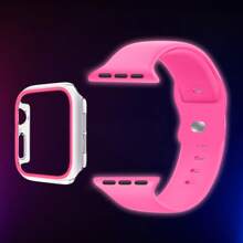 Lot de 2 coques rigides antichoc lumineuses en polycarbonate sans protection d'écran, cadre de protection anti-rayures et bracelet sport en silicone noctilucent compatible avec Apple Watch (40 mm, 38 mm, 41 mm, 42 mm, 44 mm, 45 mm, 46 mm, 49 mm), bracelet souple et étanche pour Apple Watch Series 10, 9, 8, 7, 6, 5, 4, 3, 2, 1, SE