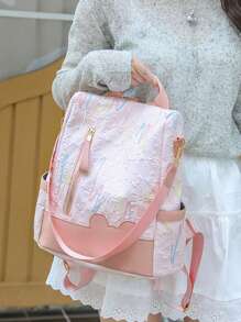 Mochila de viaje de moda para mujer, de gran capacidad, con diseño antirrobo de bloques de color, apta para laptop, mochila estudiantil, estilo callejero
