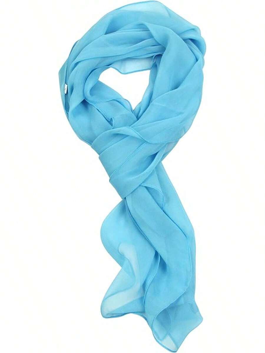 2025PANTONIGHT Long Chiffon Sheer Scarf For Womens - 058 Plain Blue - View 1