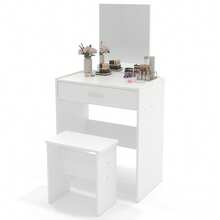 Small Makeup Vanity Desk With Mirror,Girls Vanity Table Set With Storage Drawer And Vanity Chair,Dresser For Bedroom, Bedroom Furniture,White - 白色 - 查看 11