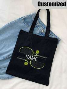 个性化网球拍手提包 - 休闲风格，可折叠，印花日常通勤包，大容量，轻巧时尚，多功能实用，大容量旅行收纳袋，网球运动员的理想礼物，旅行洗漱用品收纳袋，网球配件，适合派对、旅行和购物、返校季节。