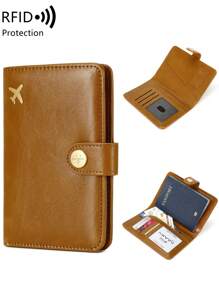 MIYIN 1 pièce Porte-passeport minimaliste accessoire de voyage - rangement pratique Porte-passeport multi-cartes en PU - fermeture par pression motif avion fournitures de vacances articles de voyage Portefeuille de passeport accessoires de voyage affaires décontractées femme et homme indispensables de voyage incontournables pour le voyage et la rentrée scolaire pour offrir à la famille, aux amis, aux amoureux