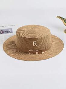 Boho 1pc Women's Fashionable And Cute Straw Hat With Leather Buckle Suitable For Beach Vacation, Daily Use, And Sun Protection Cowboy Hat Valentine's Day