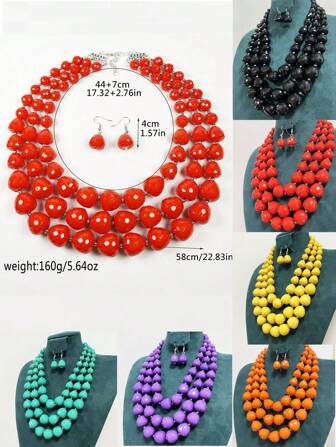 Exaggerated Multi-Layer Handmade Beaded Weaving Bohemian Necklace, European And American Middle East European And Korean Version For Party, Vacation, Ladies Acrylic Necklace