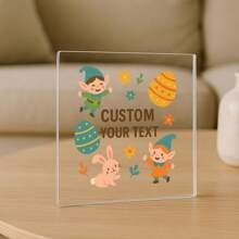 1pc Acrylic Ornaments Custom Happy Easter Acrylic Plaque, Personalized Clear Easter Decoration Block With Text, Easter Eggs Design, Spring Holiday Table Decor Gift