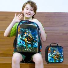 3PCS Dinosaur Backpack For Boys, 16" Little Kid Dinosaur Preschool School Bookbag And Lunch Box