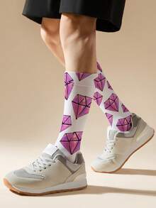 1/2/5 pares de calcetines de tripulación blancos con diseño irregular para hombres, calcetines medianos para deportes al aire libre, calcetines desgastables para hombres, calcetines de pareja