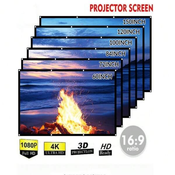 GAINVANE Portable Simple Soft Projector Screen HD Home Outdoor Projector Curtain 60 72 84 100 120 150inch Foldable Projection ClothBack Projection Leather Shadow Play