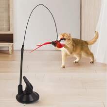 2pcs Set: Detachable Feather Decor Bird Toy + Strong Suction Cup Cat Teaser Wand, Attracting Cats To Pounce, Swat And Stimulate Hunting Instinct