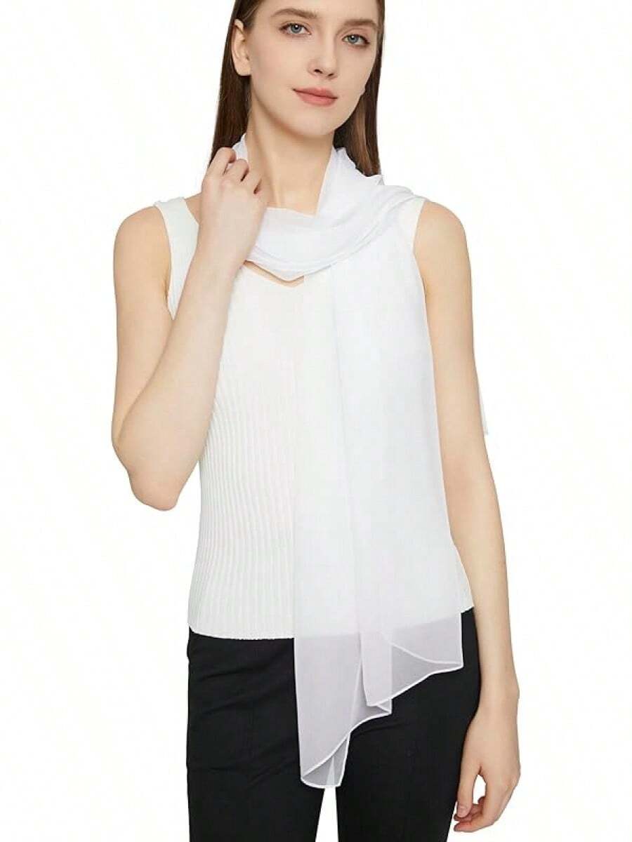 2025PANTONIGHT Long Chiffon Sheer Scarf For Womens - 073 White - View 1