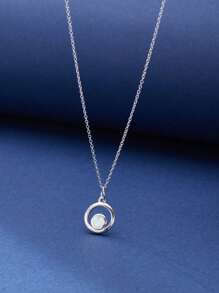 1pc 925 Sterling Silver Minimalist Personalized Opal Concentric Circle Pendant Necklace, Gifts For Girlfriend Or Best Friend, Daily Wear Jewelry Gift