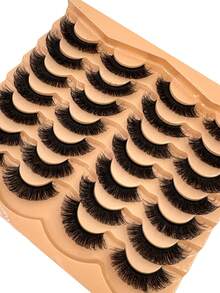 HBZGTLAD 14 Pairs Fluffy Crossed Thick Natural Looking Synthetic Mink Eyelashes, Extra Long 3D Handmade Lash Extension, Reusable Makeup False Eyelashes, Assorted Styles - 濃密款 - 查看 2