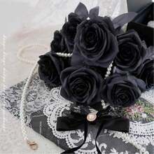 100pcs Artificial Deep Red Rose, Fake Rose, Suitable For DIY Wedding Bouquet, Table Decor, Bridal Shower, Valentine's Day Decoration, Baby Shower Decor - Black Black Rod - View 8