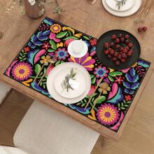 4pcs Mexican Flower Placemats For Dining Table, Floral Decoration Washable Table Mat, Home Decor, Holiday Supplies 32*42cm