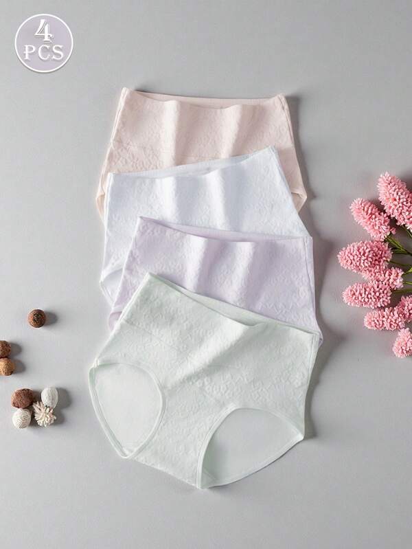 4 piezas de bragas de cintura media de mujer con jacquard, súper suaves, ajuste elástico, ropa interior de moda, adecuadas para uso diario