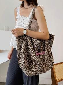 1pc Personalized Women Leopard Print Canvas Shoulder Bag, Fashion Versatile Handbag Tote Bag For Work Commute, Embroidered Custom Name Underarm Bag, Large Capacity Lightweight Storage Bag, Portable Tote For School, Suitable For Daily Use, Shopping, Party, Great Gift For Family, Friends, Lover, For Christmas, Spring Festival, Mother's Day, Women's Day, Valentine's Day, Teacher's Day, Nurse's Day, Thanksgiving, Independence Day, Birthday