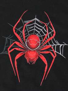 Set de 2 piezas de camiseta de manga corta con cuello redondo suave y estampado de araña, y pantalones cortos informales y lindos para niño, para el verano