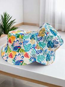 Men's Large Size Bucket Hat Double-Sided Digital Tropical Rainforest Bohemian Style Sun Hat, Polyester Fabric, Quick-Drying, UV Protection, Suitable For Spring, Summer And Autumn