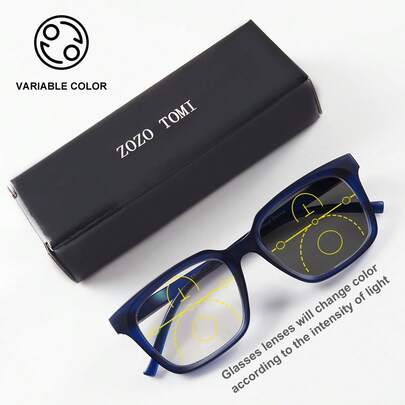 Multifokus, fotokromatiska, anti-blått ljus HD-läsglasögon, tydlig seende på alla avstånd, lämplig för olika ansiktsformer, modeglasögon