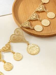 1Set Necklace & Earrings Arabic Plated Gold Hollow Heart Carving Portrait Coin Pendant Heavy-Craft Necklace And Earrings Bridal Wedding Jewelry Set
