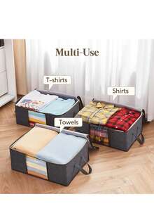 3pcs Collapsible Storage Bag Set, Home Organizer For Clothes, Beddings, Pillows And Closet Organizing, Household Storage Containers - Medium Gray - View 9