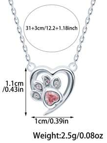 1 Stück 925 Sterling Silber hypoallergene Halskette mit Herz-förmigem Design und Katzen-Pfoten, eingelegt mit funkelndem rosa synthetischem Zirkonia - süß und reizend, perfekt für Mädchen im Frühling/Sommer Alltag, ein ideales Geburtstags-/Feiertagsgeschenk für Töchter und Enkelinnen