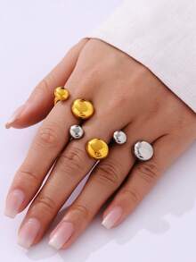 1pc MiDuoDuo Chunky Water Drop Zirconia Geometric Enamel Unisex Open Ring Set, 18K Gold Plated Stainless Steel Fashion Creative Personalized Accessory For Women - A656 Wide Teardrop-shaped Open Ring - View 11