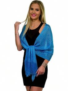 Metallic Glitter Shawl Wrap For Evening Dresses And Weddings - Turquoise - View 10