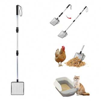 1PC Chicken Poop Scoopers, 3 In 1 Adjustable 22-42 Inch Long Cat Litter Scoop Chicken Scooper, Simple To Clean Metal Cat Litter Scoop Cat Poop Scooper, For Cat Chicken Farm Cleaning