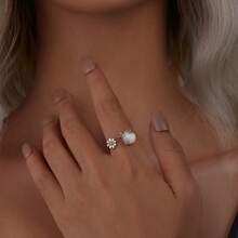 bamoer 1 PAR de anillos abiertos de plata de ley 925 con diseño de insecto y flor para mujer. Anillo de luciérnaga luminoso de ajuste cómodo y alto brillo, ajustable