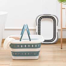 Collapsible Plastic Laundry Hamper With Handles - Portable Folding Clothes Basket For Bedroom, Bathroom & Multi-Room Use, White & Gray Rectangular Design With Ventilation Holes, Laundry Basket, Laundry Baskets Folding Dirty Clothes Basket, Household Wall Mount Clothes Storage Basket, Bathroom Laundry Basket, Plastic Large Laundry Basket, Home Organization And Storage Supplies For Bathroom Bedroom Living Room Dorm