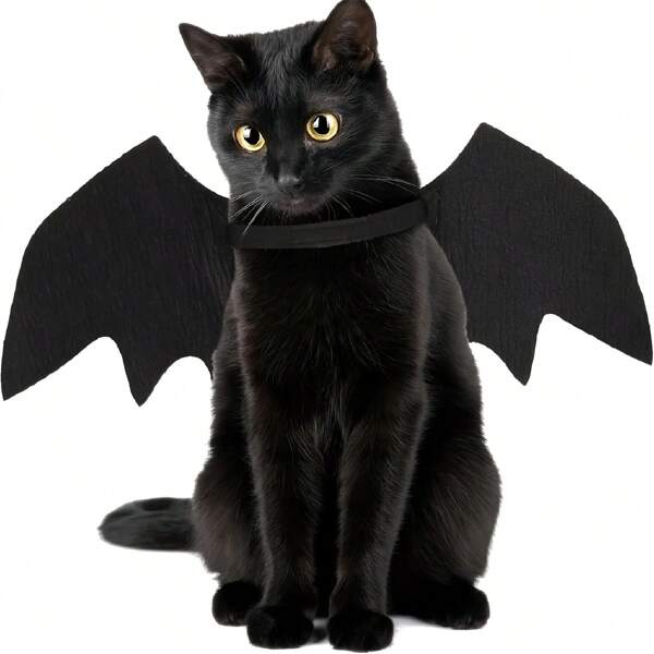 Disfraz de mascota ajustable con alas de murciélago de gato negro - Accesorios de mascota de poliéster suave para Halloween, adecuado para gatos y perros pequeños, ideal para juegos de roles y diversión con disfraces
